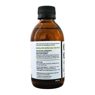 Devoted by Nature Aniflax Flaxseed Oil back label with ingredients and usage instructions
