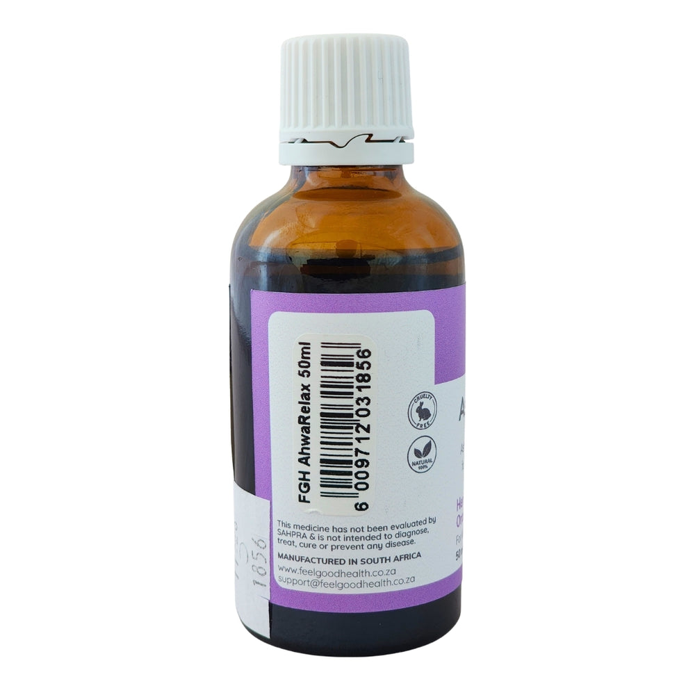 Wholesale AshwaRelax 50ml bottle left view showing barcode and product information