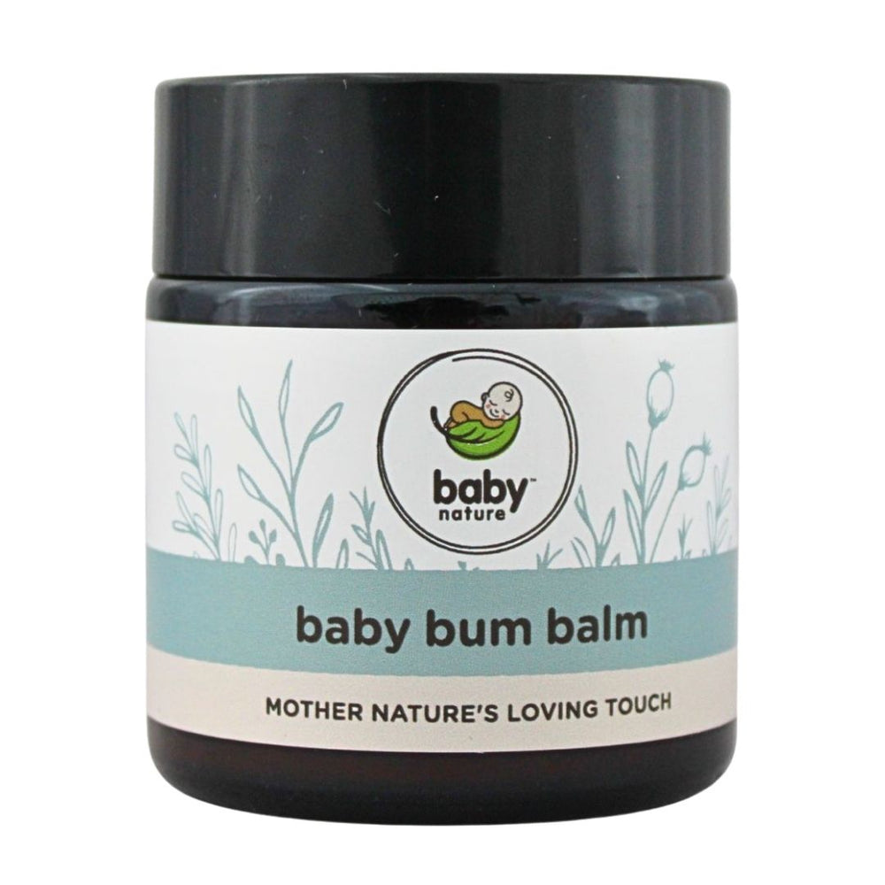 Baby Nature Baby Bum Balm, featuring the Baby Nature logo and the tagline “Mother Nature’s Loving Touch.”