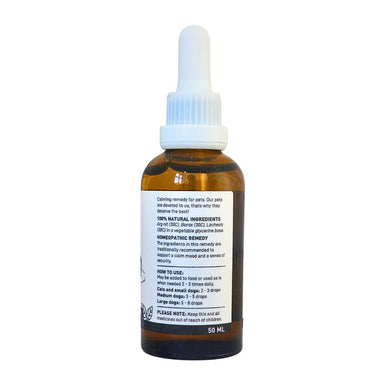 Devoted by Nature Calm Drops 50ml bottle showing the ingredients label with directions for use and supplement facts.