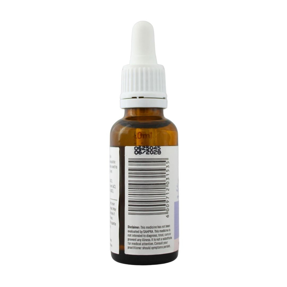 BabyNature Calming Drops bottle, showing the barcode and distributor information.