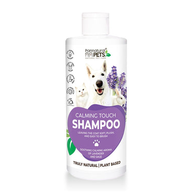 Natural pet shampoo with soothing lavender and sage to calm your pet and leave their coat soft, plush, and easy to brush.
