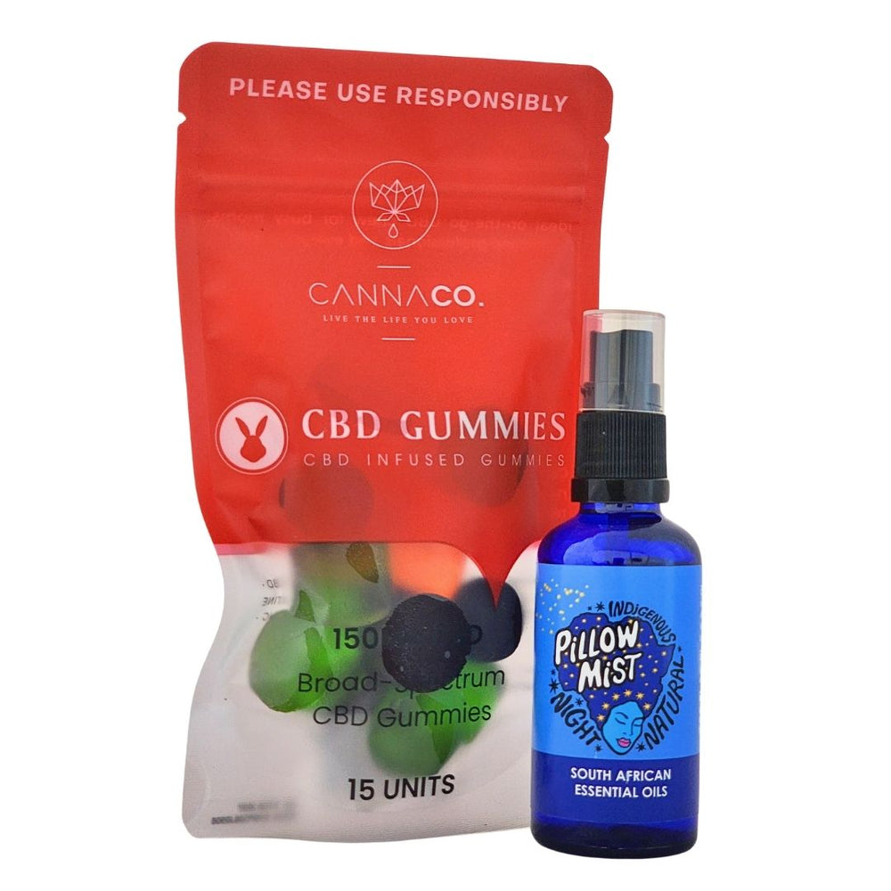 CBD gummies pouch and pillow mist spray.