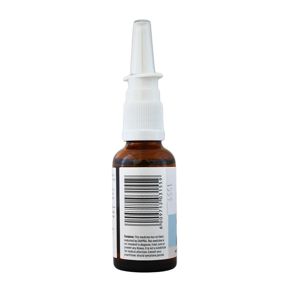 BabyNature Colloidal Silver Nasal Spray label, showing the barcode and disclaimer