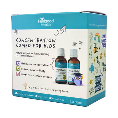 Feelgood Health BrightSpark + Focus & Calm Combo Box - Natural Herbal Concentration Supplements - Homeopathic Remedy for ADHD Hyperactivity