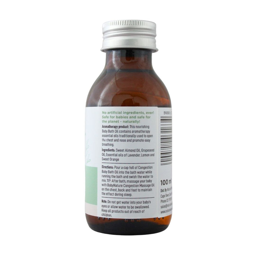 BabyNature Congestion Baby Oil formation, ingredients, directions, and safety instructions.