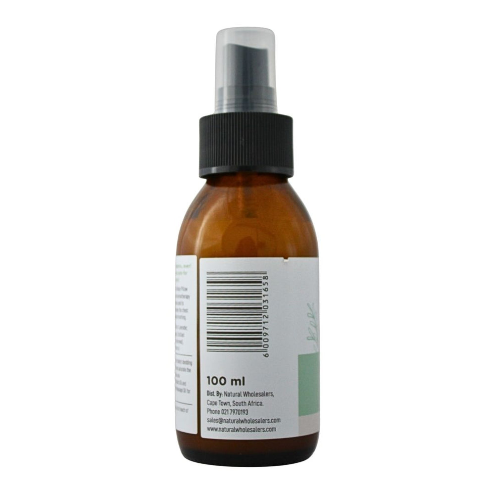 Baby Nature Congestion Linen Spray 100ml bottle showing the back label, barcode, and product information.