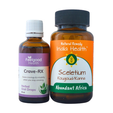 Crave-RX and Sceletium Kougoud/Kanna herbal remedy combo for smoking cessation support.