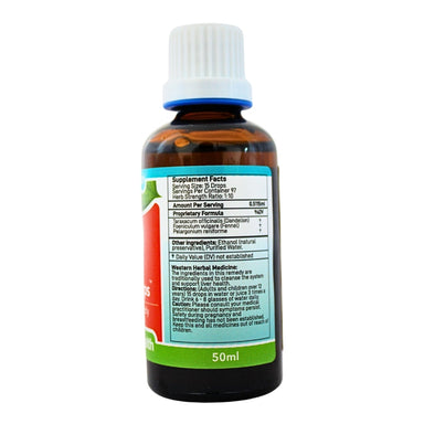 Feelgood Health Detox drops herbal tincture 50ml bottle showing the ingredients label with directions for use and supplement facts.