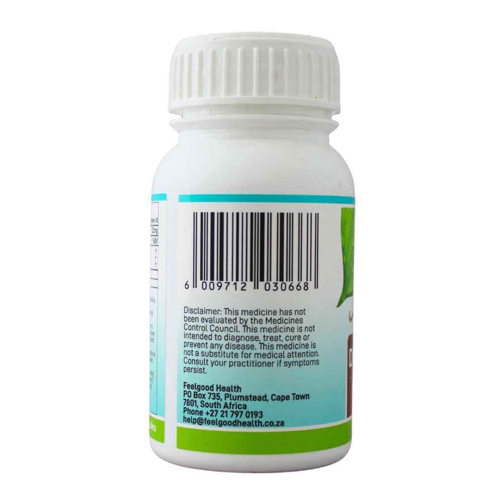 Feelgood Health Digestive Support bottle left view showing barcode and product information