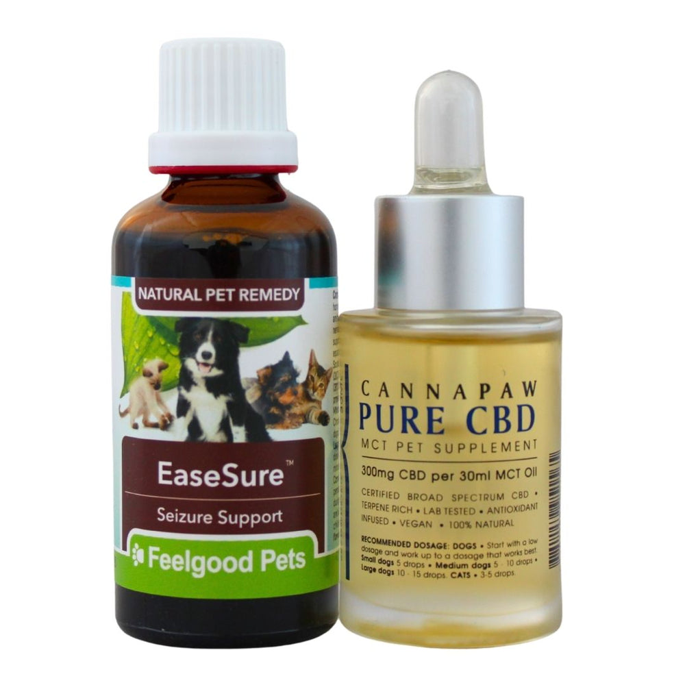 Pet Cannapaw Oil + EaseSure herbal homeopathic remedy for seizures and epilepsy