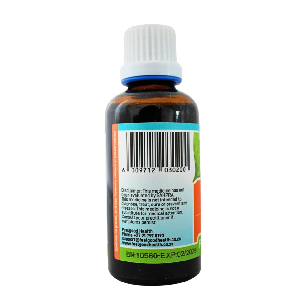 Feelgood Health EpiStill 50ml bottle left view showing barcode and product information