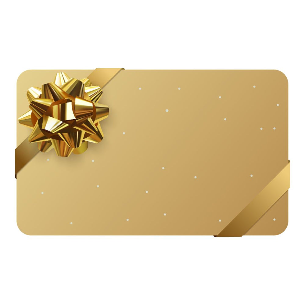 Gold gift card with a bow on a white background