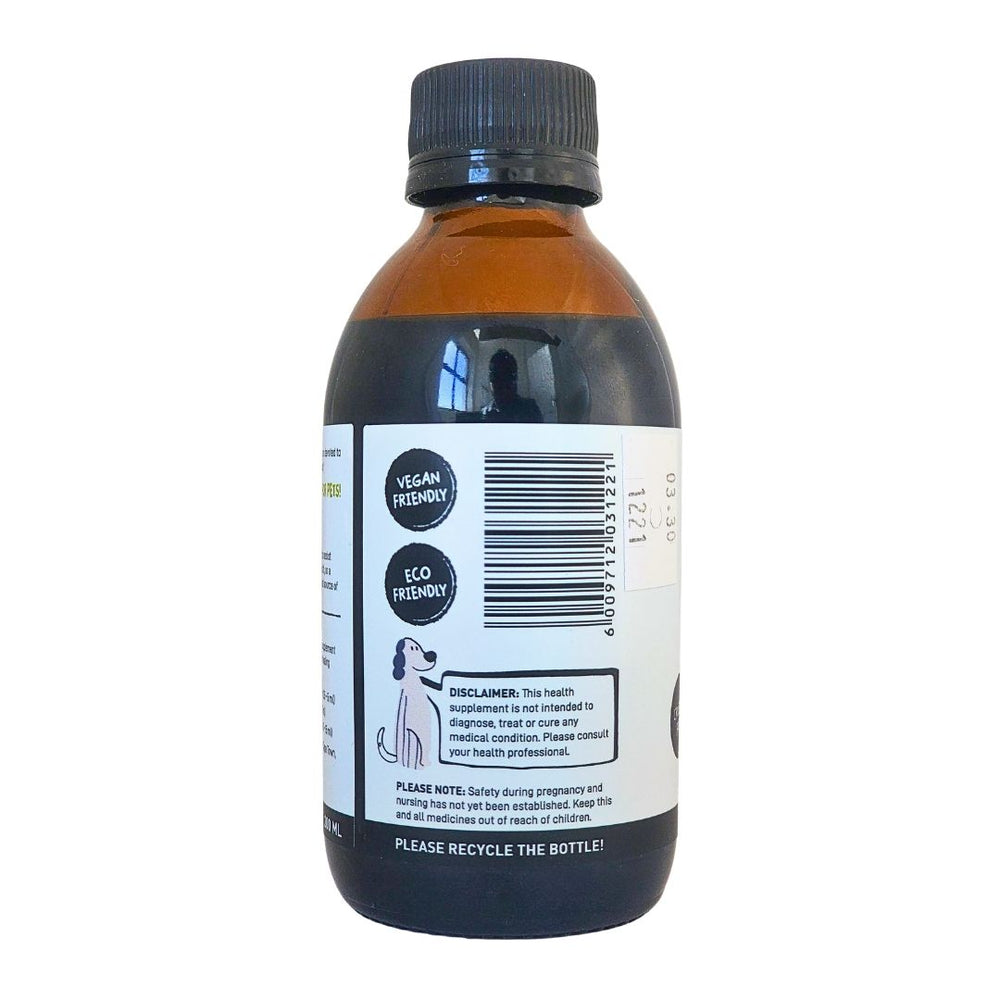Devoted by Nature Hemp Seed Oil 200ml bottle left view showing barcode and product information