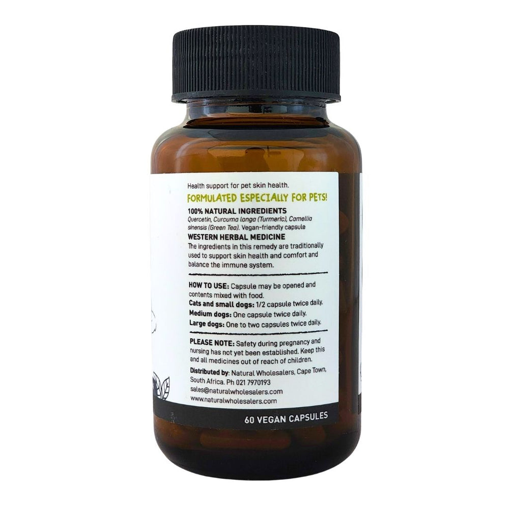 Devoted by Nature Itch Caps bottle showing the ingredients label with directions for use and supplement facts.