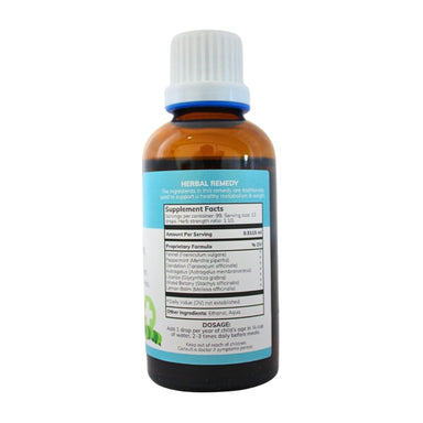 Feelgood Health JuniorSlim herbal tincture 50ml bottle showing the ingredients label with directions for use and supplement facts.
