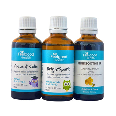 ADHD Hyperactivity Concentration Remedies - BrightSpark + MindSoothe Jr + Focus and Calm