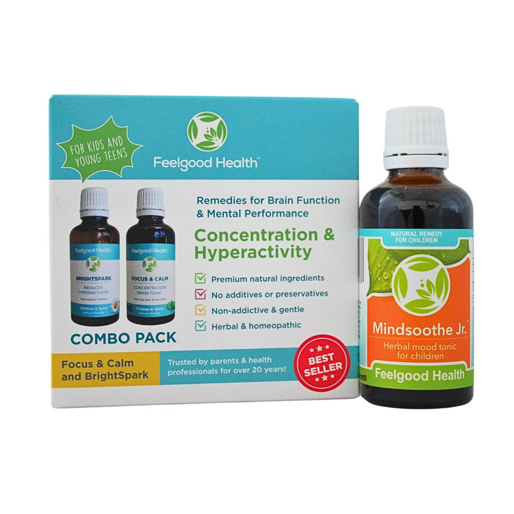 Natural Children Remedies For ADHD Concentration & Mood - BrightSpark Focus MindSoothe - Herbal Brain Boosters
