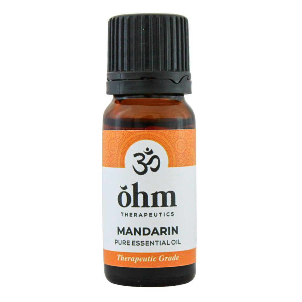 Ohm Therapeutics 100% Pure Mandarin Essential Oil 10ml – amber glass bottle, natural citrus essential oil for aromatherapy, skincare, and relaxation.