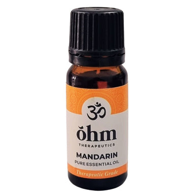 Ohm Therapeutics 100% Pure Mandarin Essential Oil 10ml – amber glass bottle, natural citrus essential oil for aromatherapy, skincare, and relaxation.