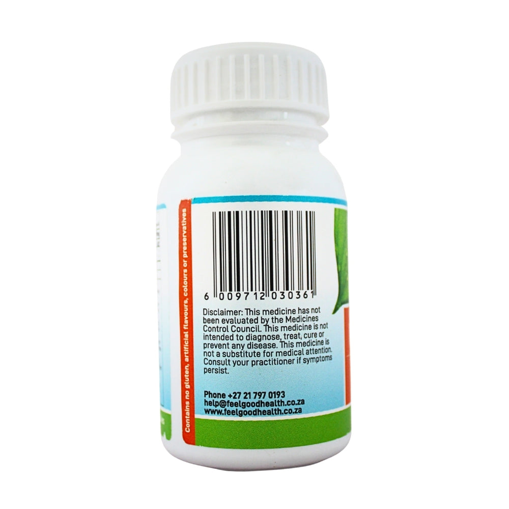 Feelgood Health MindSoothe bottle left view showing barcode and product information