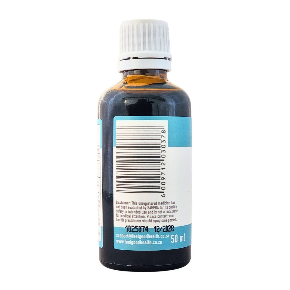 Feelgood Health MindSoothe Jr 50ml bottle left view showing barcode and product information