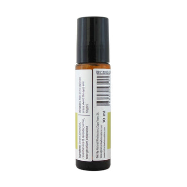 BabyNature No Bugs 10ml roll-on showing ingredients, directions, barcode and distributor details.