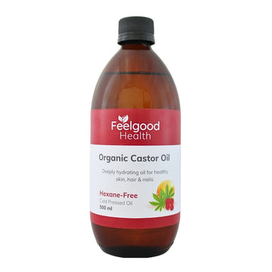 Feelgood Health Castor Oil – 100% Pure, Cold-Pressed, Organic oil for skin, hair and nails - 500ml white background