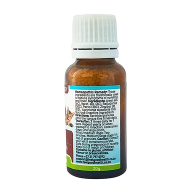 Feelgood Health Parvo-K bottle showing the ingredients label with directions for use and supplement facts.