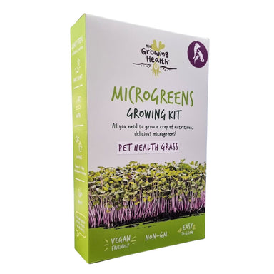 Box of eco-friendly non-GMO microgreens growing kit, containing Pet Grass - nutritious pet supplement