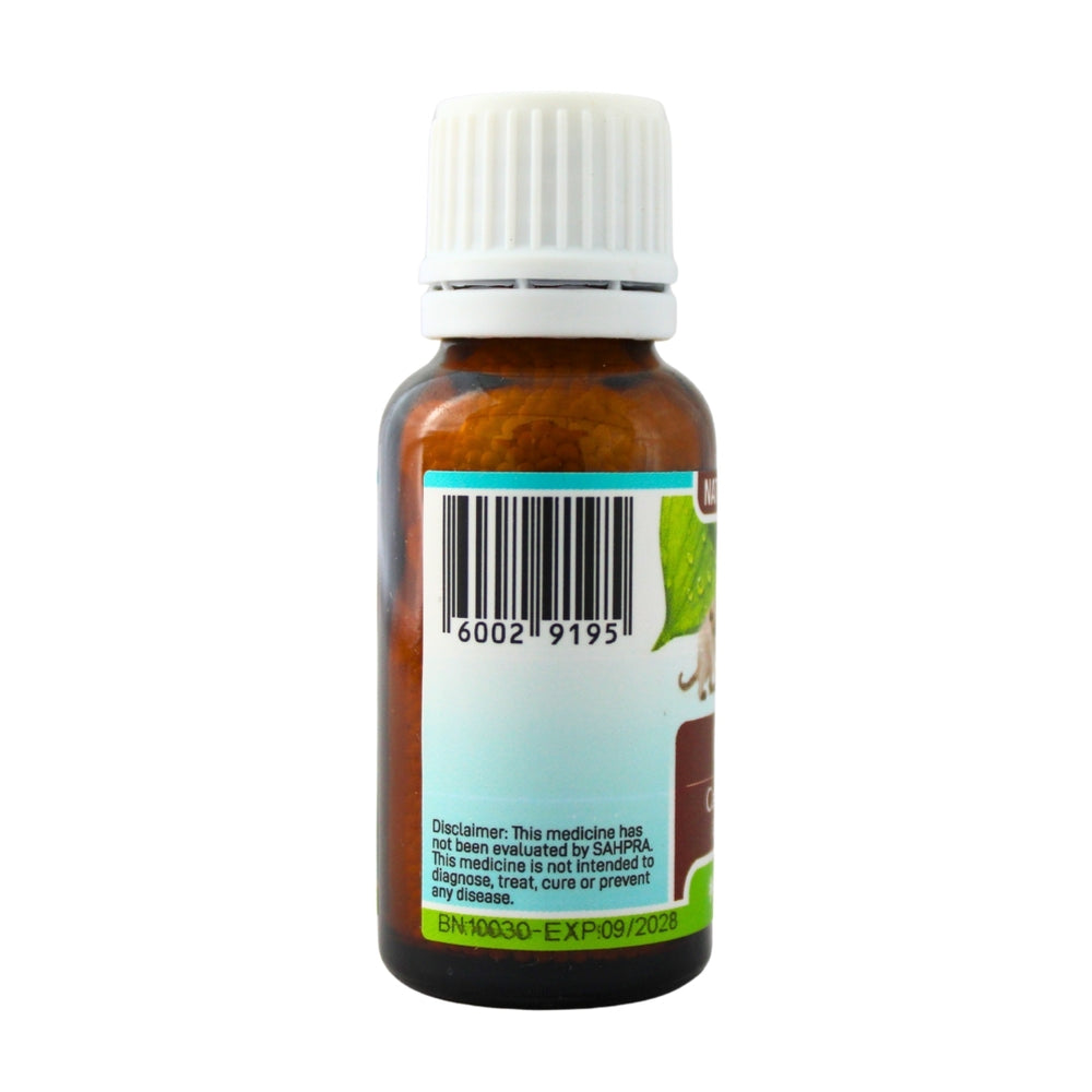 Feelgood Health PetCalm bottle left view showing barcode and product information