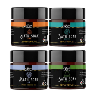 Pure Afro Bath Soak set with Fire, Water, Air, and Earth variants - bath soak combo for every mood.