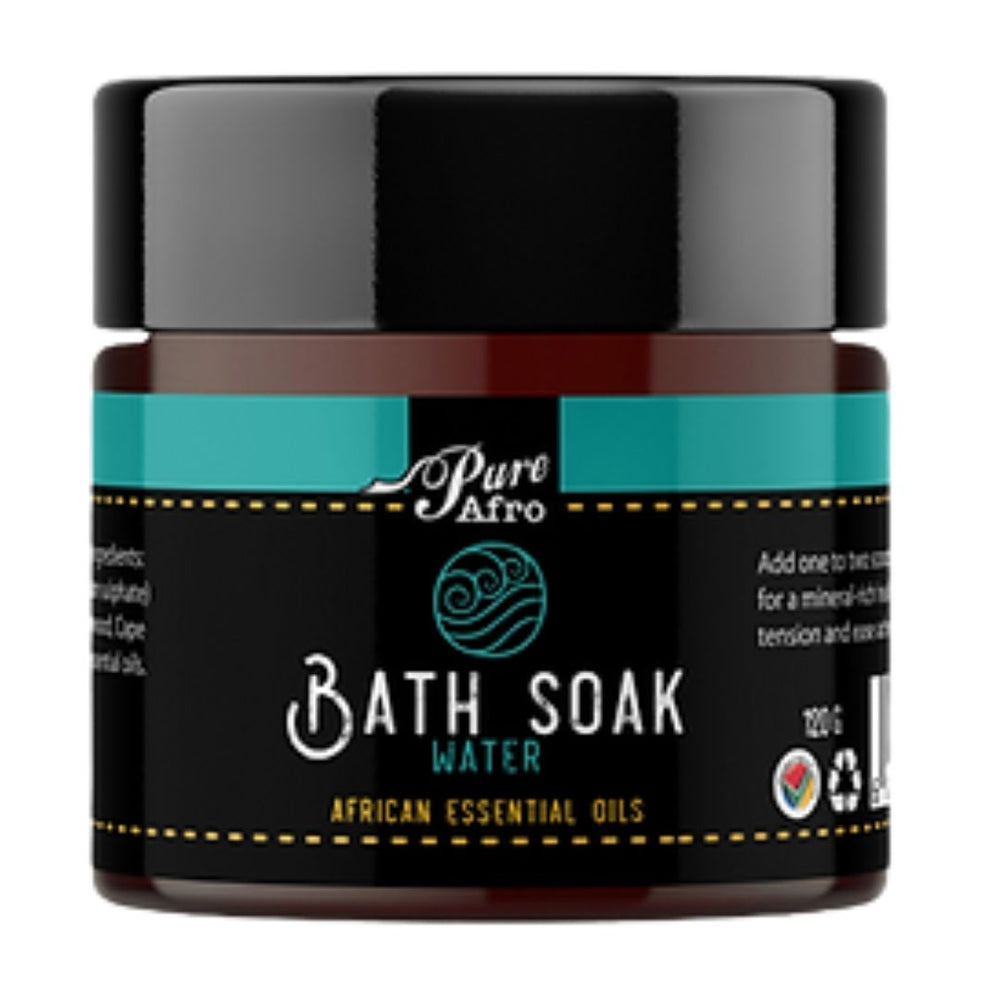 Premium Pure Afro Bath Soak Water in eco-friendly amber jar with African essential oils