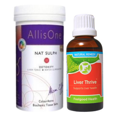 Natural liver remedies, Liver Thrive herbal drops and Nat Sulph tissue salts