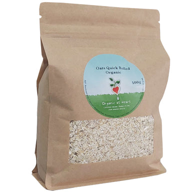 Organic At Heart 100% Organic Quick Rolled Oats (500g) easy to prepare in minutes and gmo-free!