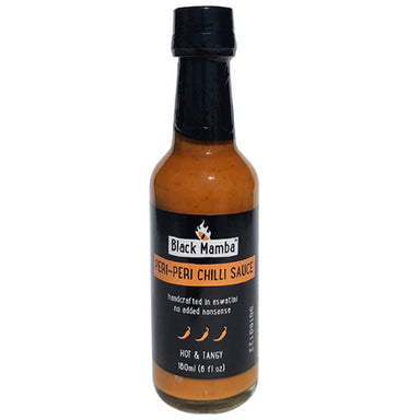 Black Mamba Peri-Peri Chilli Sauce with Eswatini peppers is hot and spicy with a tangy kick - Portuguese-born African legend! 