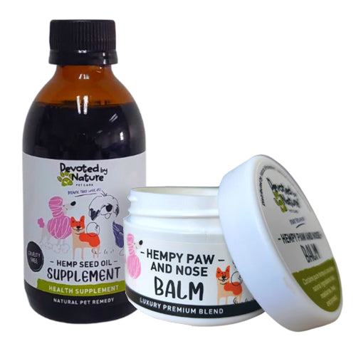 Hemp Paw and Nose Balm + Hemp Seed Supplement gets to work using deeply soothing and healing properties for delicate areas