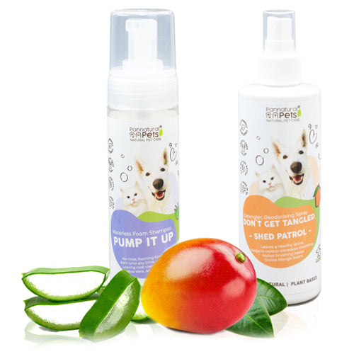 Combo: Pump It Up! Waterless Pet Shampoo + Shed Patrol Mango Don't Get Tangled Pet Spray (SAVE 10%)