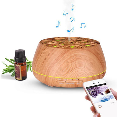 ultrasonic cool mist aroma diffuser (400ml) with Smart APP, Bluetooth speaker for music, and LED lights