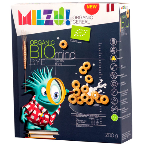 Milzu Organic Cereal Rings with Honey (200g) are made with rye and oat flour, GMO-free!